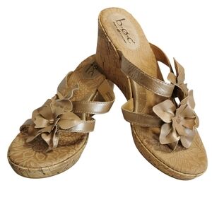 BOC Born Concept Leather Cork Wedge Slip On Light Tan Sandals - Sz 9